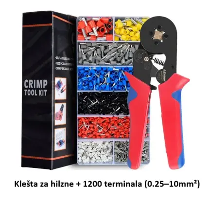 Klešta za hilzne + 1200 terminala (0.25–10mm²) - Cena Srbija