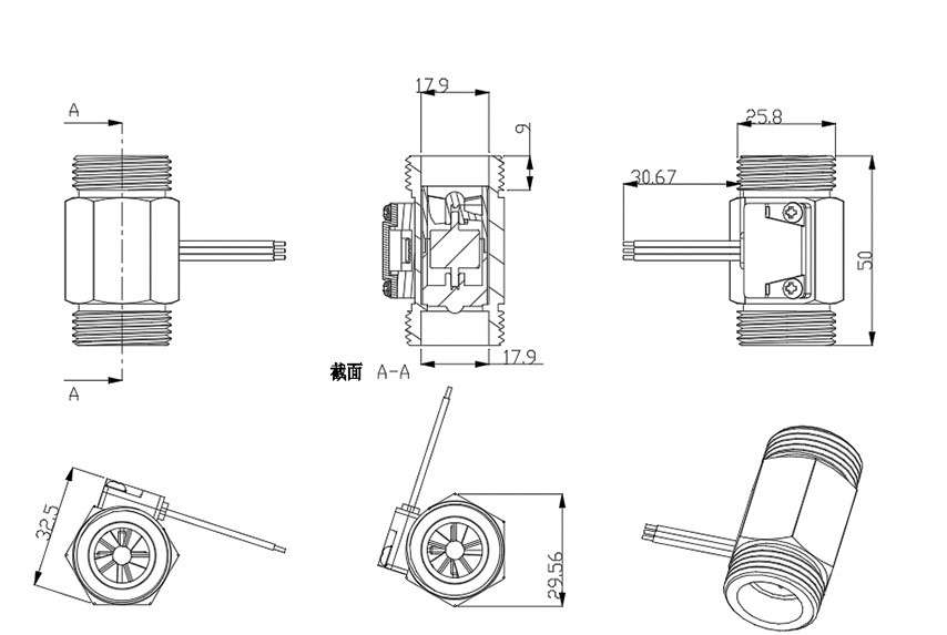 tri cetvrt dimenzije Turbinski protokomer EL-B5 3/4 mesing Cena Srbija -cena srbija