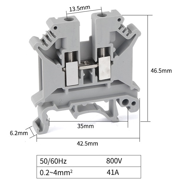 Jednostruka redna stezaljka Siva 4mm2 UK5N 800V 41A Jednostruka redna stezaljka Siva 4mm2 UK5N 800V 41A