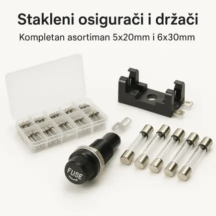 Stakleni osigurači i držači – kompletan asortiman 5x20mm i 6x30mm