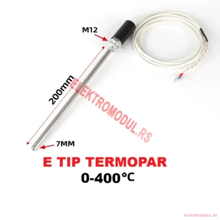 E tip senzor temperature 0–400°C – sonda 7×200 mm, kabl 2 m, navoj M12 Cena Srbija