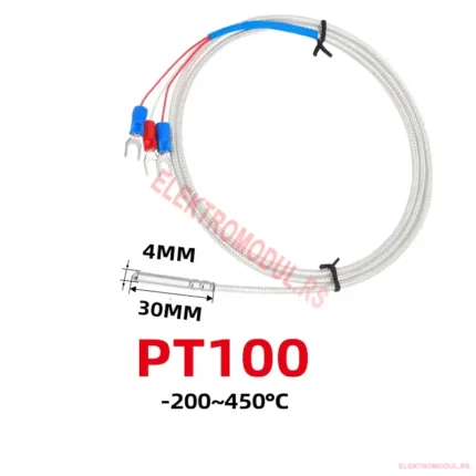PT100 termopar 3‑žična – sonda 4×30 mm, kabl 3 m, vodootporna (−200…450°C) - Cena Srbija