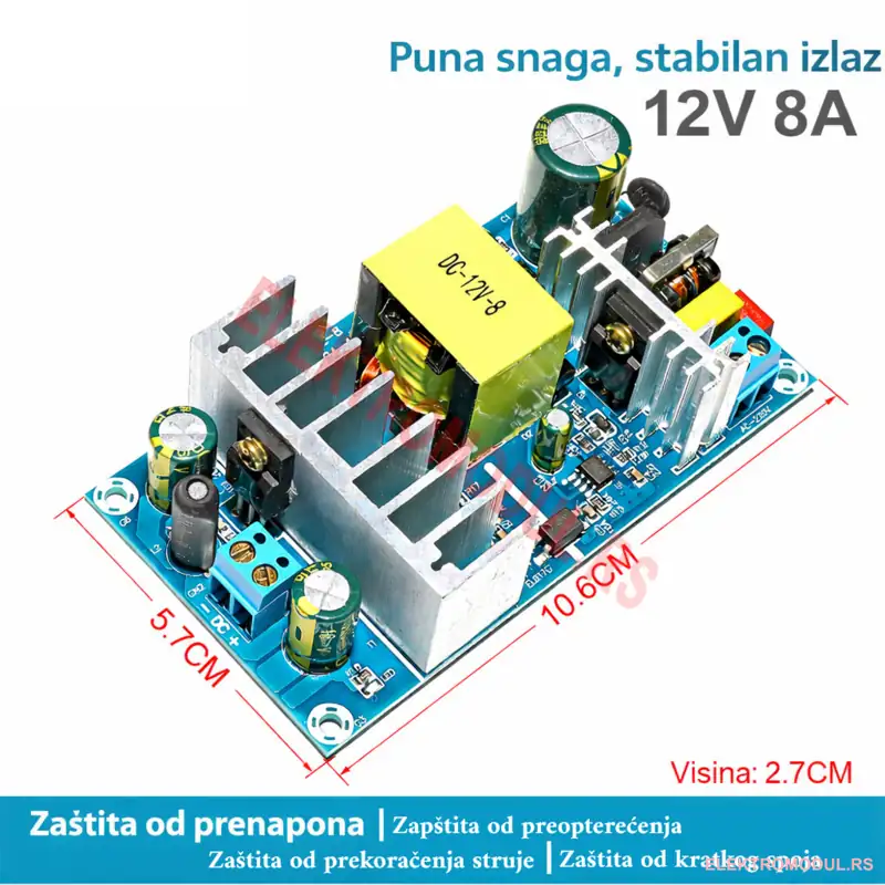 12v8A-1-elektromodul-rs AC-DC napajanje 220V AC na 12V8A DC modul – Cena Srbija -cena srbija