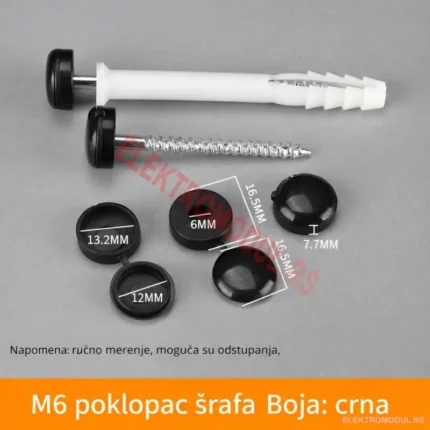 Kapice za šrafove M6 crna Ø16.5 mm - 50 kom pakovanje - Cena Srbija