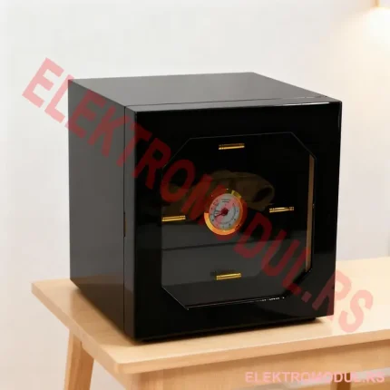 Lux humidor za cigare W-107 – crni piano lak, cedar fioke, precizan analogni higrometar