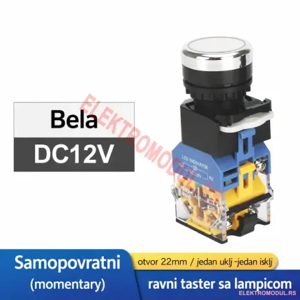 Prekidač sa osvetljenjem LA38-11D 12V beli samopovratni 22 mm – Cena Srbija