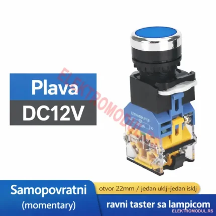 Taster sa osvetljenjem 12V plavi selfreset Ø22 mm – Cena Srbija