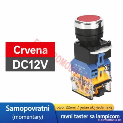 Taster sa osvetljenjem 12V crveni selfreset Ø22 mm – Cena Srbija