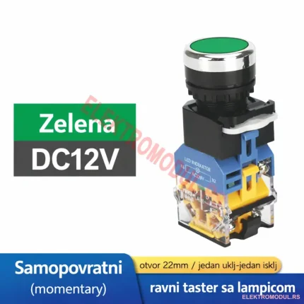 Taster sa osvetljenjem 24V zeleni selfreset Ø22 mm – Cena Srbija