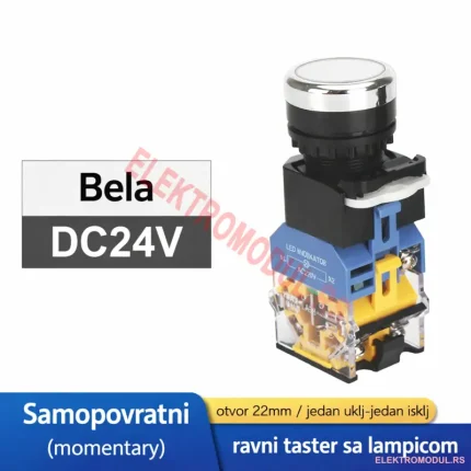 Taster sa osvetljenjem 24V BELI selfreset Ø22 mm – Cena Srbija