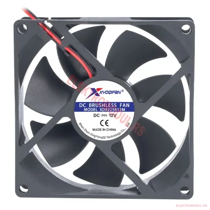 Ventilator 92x92x25 mm 12 VDC – kuglični ležaj, ~90 CFM, 9 cm DC aksijalni ventilator