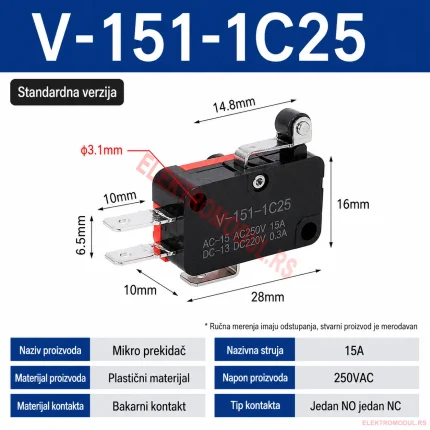 V-151-1C25 mikro/krajnji prekidač 1NO+1NC