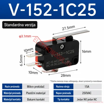 V-152-1C25 mikro/krajnji prekidač 1NO+1NC