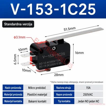 V-153-1C25 mikro/krajnji prekidač 1NO+1NC