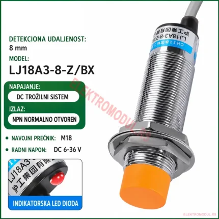 Induktivni Senzor LJ18A3-8-Z/BX M18 NPN NO 8mm 6-36VDC