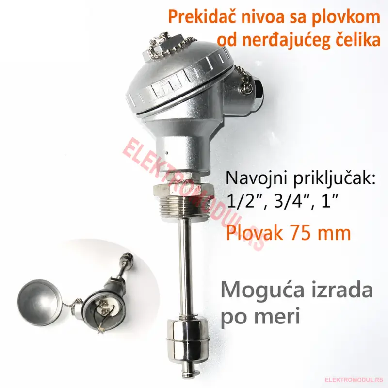 Plivajući prekidač nivoa sa glavom 75mm prohromski vertikalni Plivajući prekidač nivoa vode sa glavom 75mm od nerđajućeg čelika sa navojnim priključkom