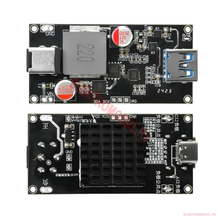 Brzi punjač modul 140W DC 6-30V USB-A i Type-C izlaz prednja i zadnja strana