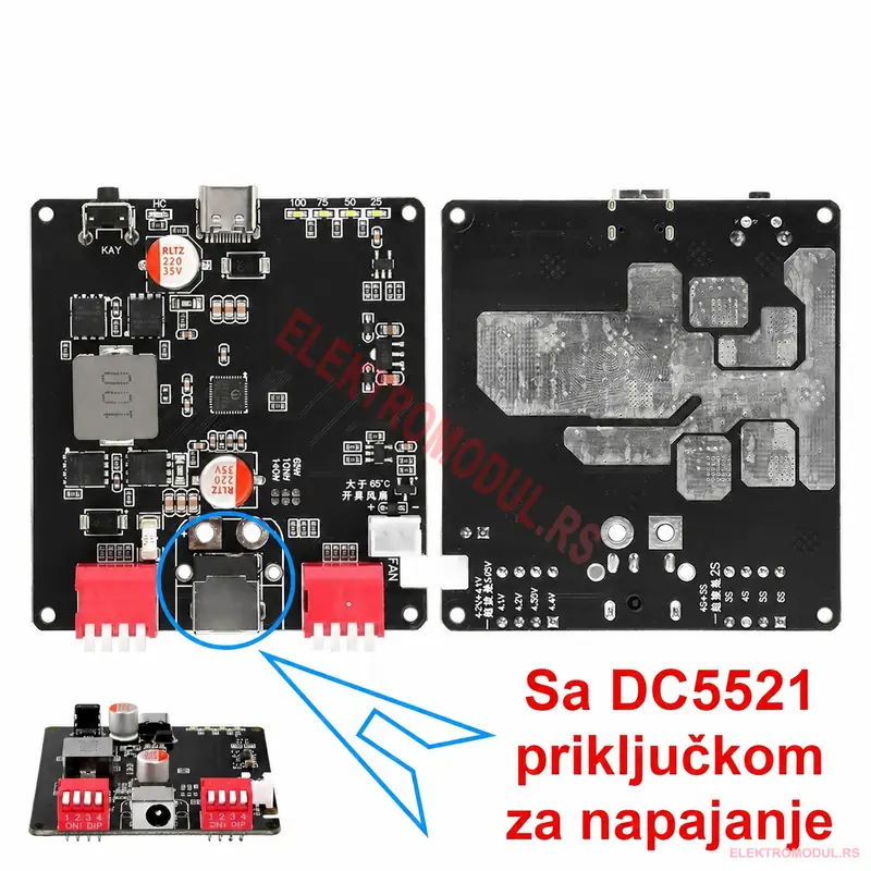 Dvosmerni PD3.1 punjač power bank modul 140W 2S-6S IP2366 PD3.1 punjač modul 2S-6S sa DC5521 priključkom prednja i zadnja strana