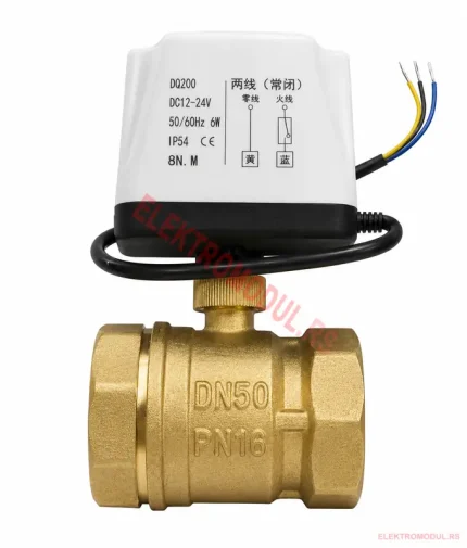 Motorizovani kuglasti ventil DN50 2 col 12-24V DC mesing 2 žice