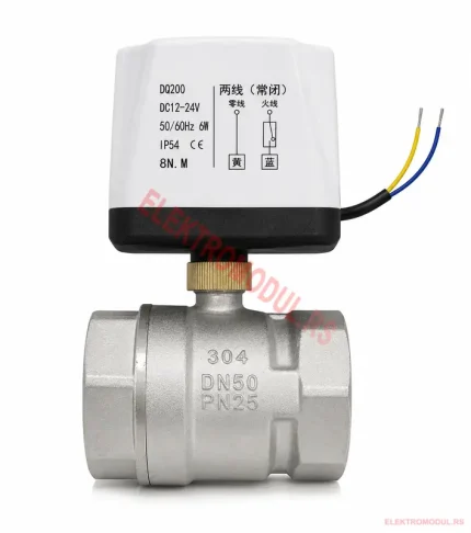 Motorizovani kuglasti ventil DN50 2 col 12-24V DC INOX 304 2 žice