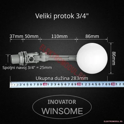Plovak ventil 3/4 col DN20 plastični veliki protok – automatska kontrola nivoa vode