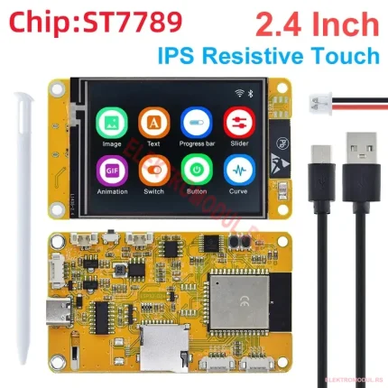 ESP32 2.4 inča LCD TFT touch razvojna ploča sa ST7789, 240x320, LVGL, WiFi i Bluetooth, microSD i stylus