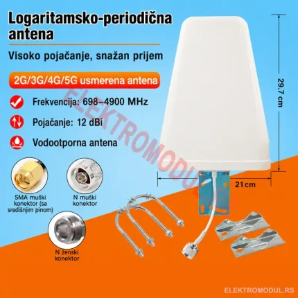 Usmerena 4G/5G LTE Yagi logaritamsko-periodicna antena 12dBi sa SMA, N muskim i N zenskim konektorom