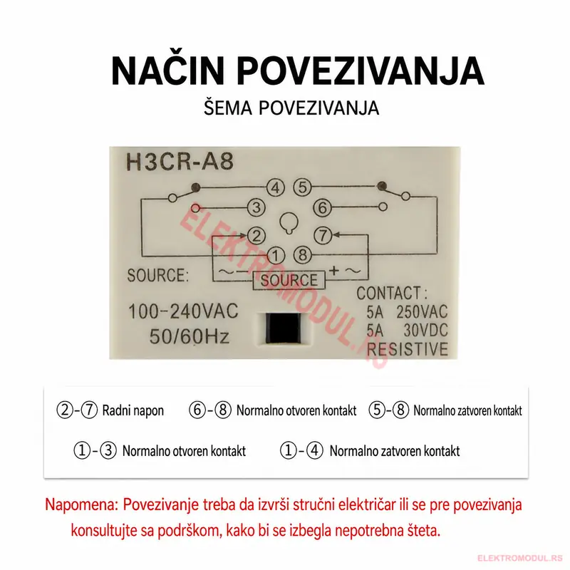 H3CR-A8 sema povezivanja 8 pina Sema povezivanja H3CR-A8 oktalna baza 8 pinova, kontakti 5A 250VAC