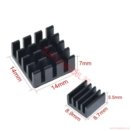 Hladnjak za Raspberry Pi 3 – set 2 komada sa dimenzijama 14x14x7 mm i 8.9x8.7x5.5 mm