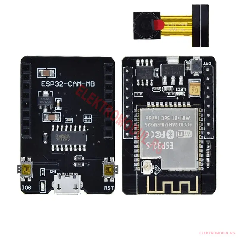 ESP32-CAM sa MB adapterom – kamera, WiFi i microSD, micro USB programiranje | Cena Srbija ESP32-CAM sa MB adapterom – kamera, WiFi i microSD, micro USB programiranje | Cena Srbija